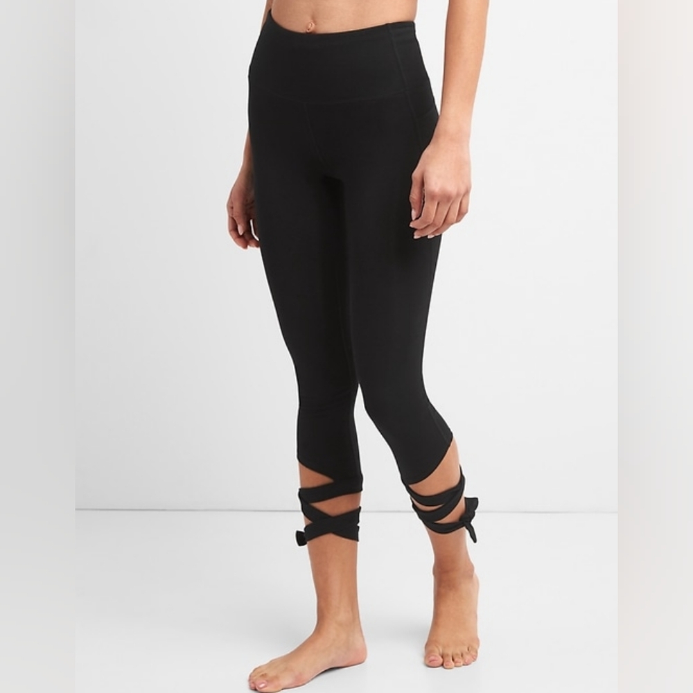 Gap Fit Strap Tie Leggings Black Ballerina Leggings Size Large Ballet Tights
